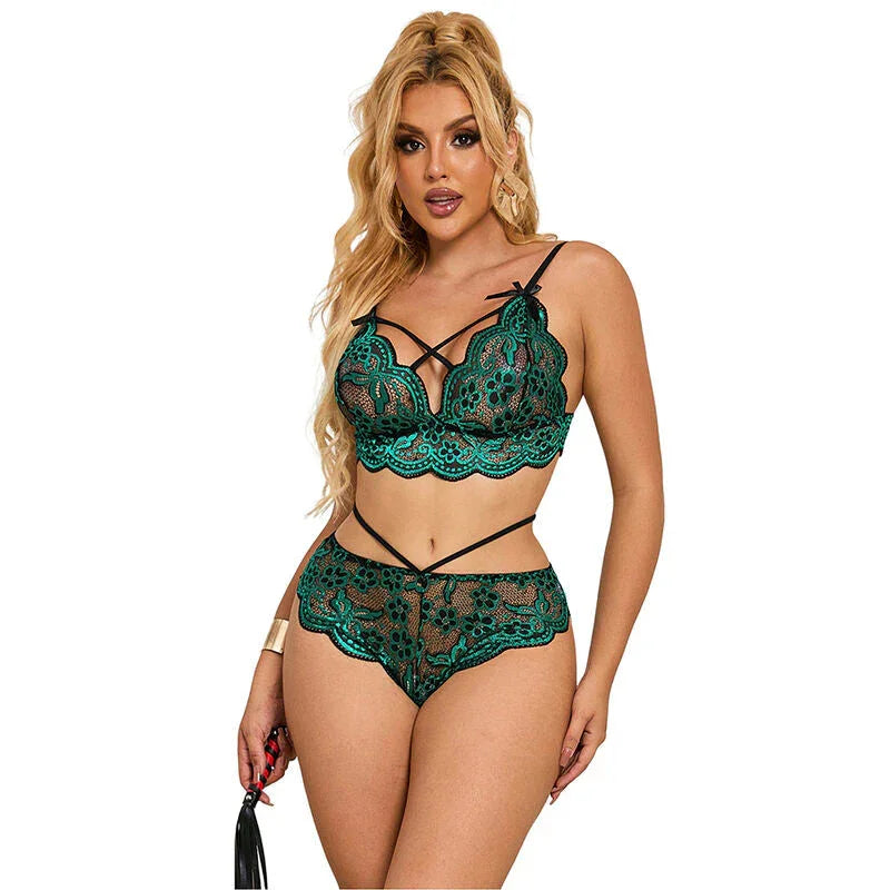 SUBBLIME - 954093 BRA + PANTIES LACE GREEN L/XL - Happytoys Sexshop: online sex shop for Feeling Happy & Easy 😊 - Discreet geleverd