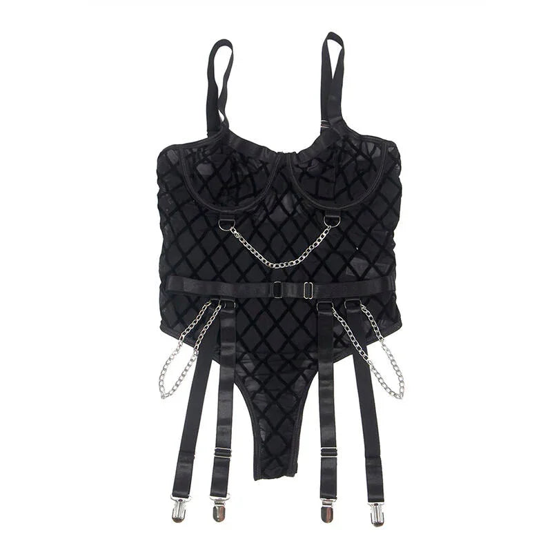 SUBBLIME - 954260 BODY WITH CHAINS + GARTER BELT BLACK S/M - Happytoys Sexshop: online sex shop for Feeling Happy & Easy 😊 - Discreet geleverd