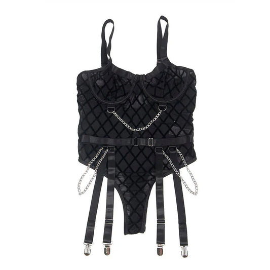 SUBBLIME - 9542277 BODY WITH CHAINS + GARTER BELT BLACK L/XL - Happytoys Sexshop: online sex shop for Feeling Happy & Easy 😊 - Discreet geleverd