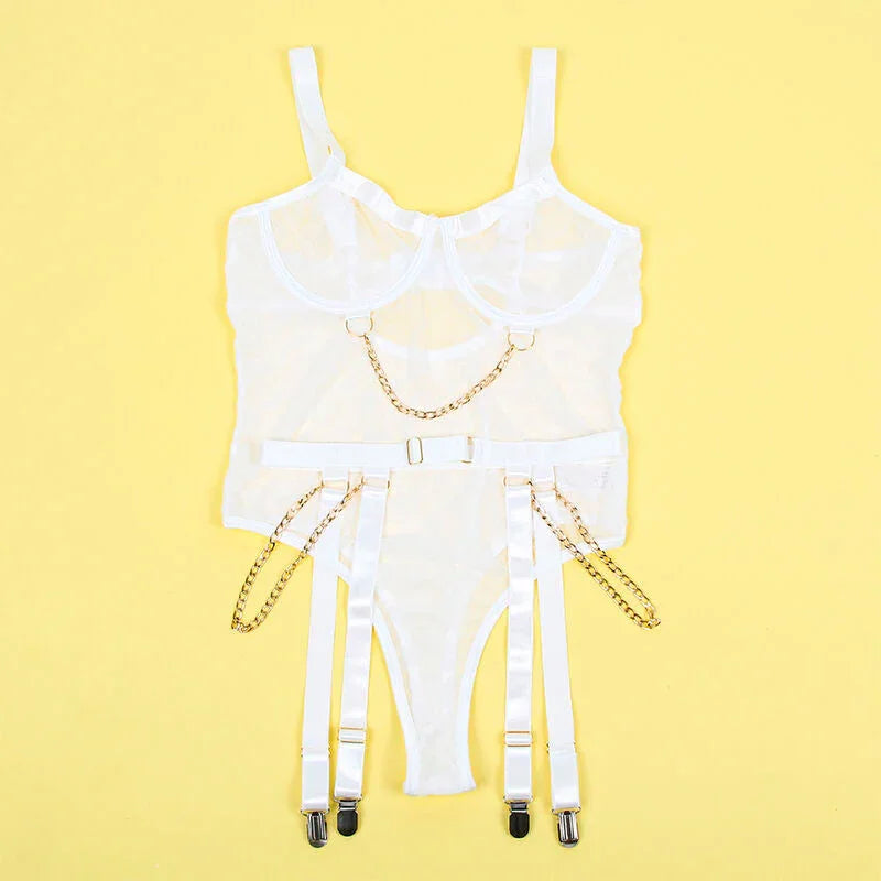 SUBBLIME - 954291 BODY WITH CHAINS + GARTER BELT WHITE L/XL - Happytoys Sexshop: online sex shop for Feeling Happy & Easy 😊 - Discreet geleverd