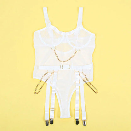 SUBBLIME - 954291 BODY WITH CHAINS + GARTER BELT WHITE L/XL - Happytoys Sexshop: online sex shop for Feeling Happy & Easy 😊 - Discreet geleverd