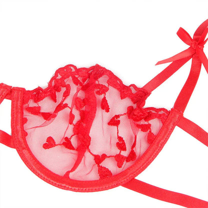 SUBBLIME - 954338 HEART PRINT BRA + THONG + GARTER BELT RED L/XL - Happytoys Sexshop: online sex shop for Feeling Happy & Easy 😊 - Discreet geleverd