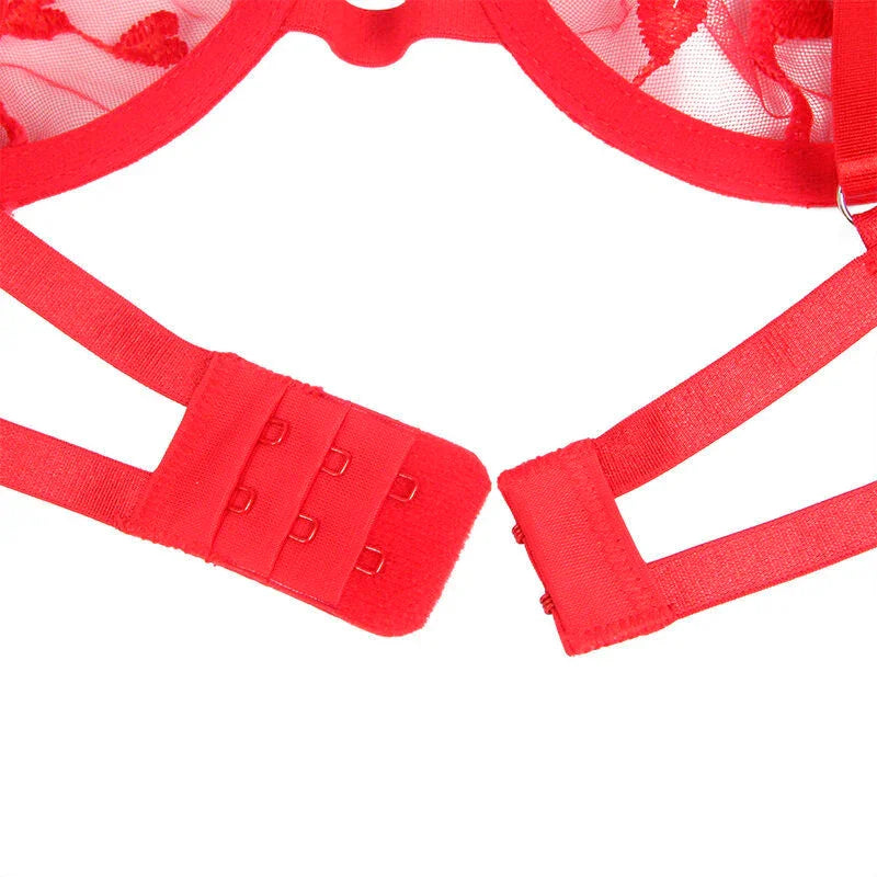 SUBBLIME - 954338 HEART PRINT BRA + THONG + GARTER BELT RED L/XL - Happytoys Sexshop: online sex shop for Feeling Happy & Easy 😊 - Discreet geleverd