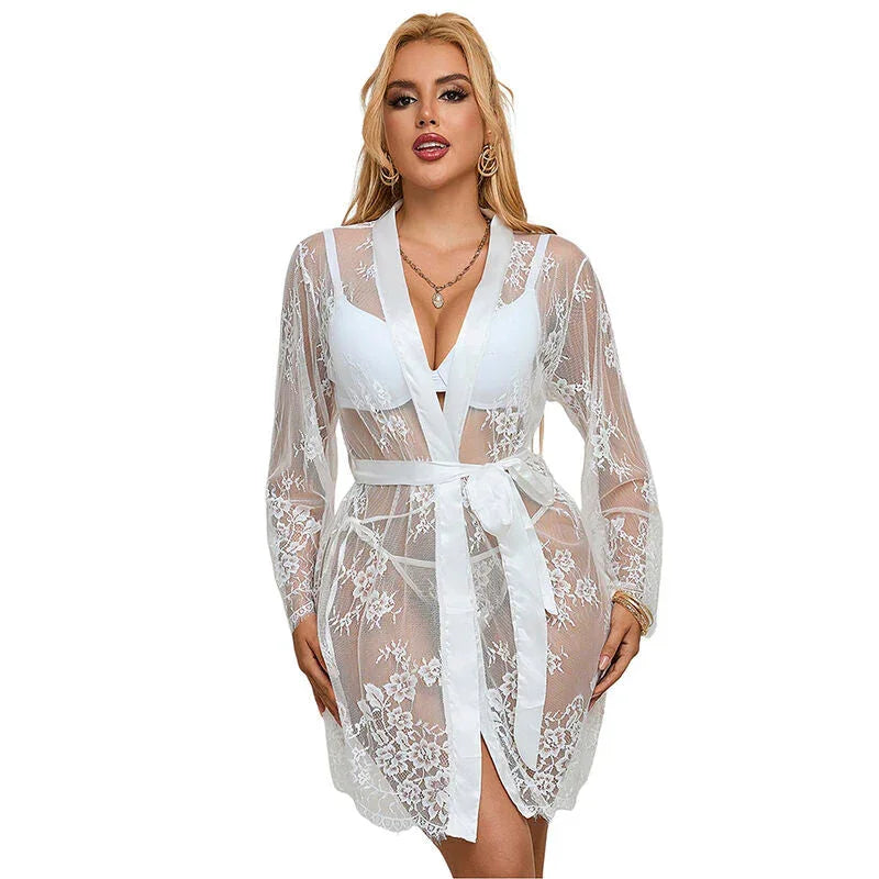 SUBBLIME - 954369 LONG SLEEVE NIGHTGOWN WITH FLORAL DESIGN WHITE S/M - Happytoys Sexshop: online sex shop for Feeling Happy & Easy 😊 - Discreet geleverd
