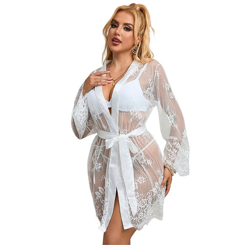 SUBBLIME - 954369 LONG SLEEVE NIGHTGOWN WITH FLORAL DESIGN WHITE S/M - Happytoys Sexshop: online sex shop for Feeling Happy & Easy 😊 - Discreet geleverd