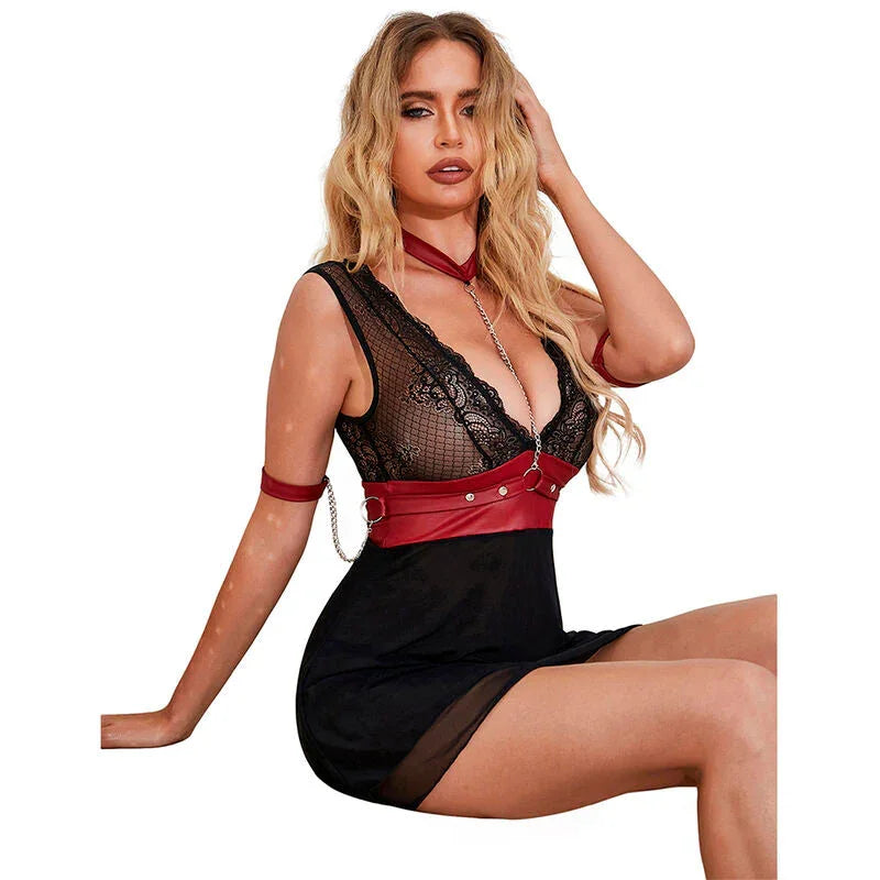SUBBLIME - 954437 LACE BONDAGE DRESS BLACK L/XL - Happytoys Sexshop: online sex shop for Feeling Happy & Easy 😊 - Discreet geleverd