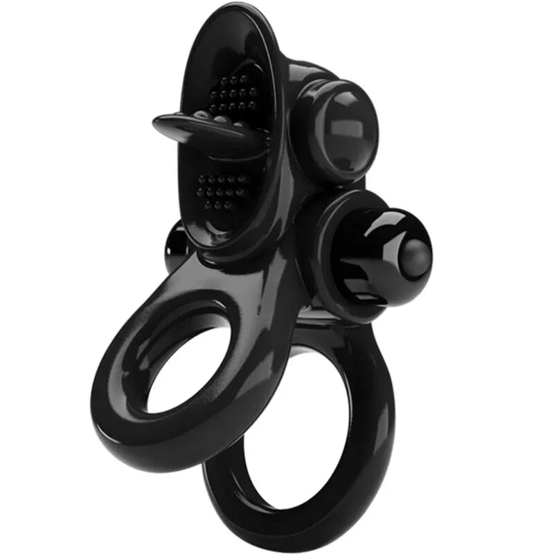 PRETTY LOVE - PASSIONATE RING DOUBLE VIBRATING RING + CLITORIS STIMULATOR BLACK - Happytoys Sexshop: online sex shop for Feeling Happy & Easy 😊 - Discreet geleverd