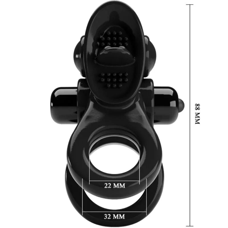 PRETTY LOVE - PASSIONATE RING DOUBLE VIBRATING RING + CLITORIS STIMULATOR BLACK - Happytoys Sexshop: online sex shop for Feeling Happy & Easy 😊 - Discreet geleverd