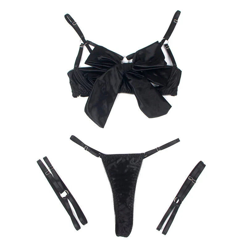 SUBBLIME - 955205 BRA SET WITH ADJUSTABLE BLACK BOW L/XL - Happytoys Sexshop: online sex shop for Feeling Happy & Easy 😊 - Discreet geleverd