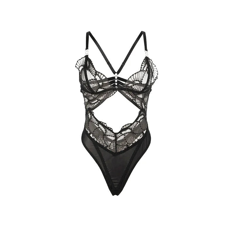 SUBBLIME - 955212 TRANSPARENT BODYSUIT WITH BLACK HOLLOW LACE S/M - Happytoys Sexshop: online sex shop for Feeling Happy & Easy 😊 - Discreet geleverd