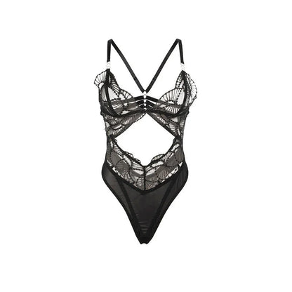 SUBBLIME - 955212 TRANSPARENT BODYSUIT WITH BLACK HOLLOW LACE S/M - Happytoys Sexshop: online sex shop for Feeling Happy & Easy 😊 - Discreet geleverd