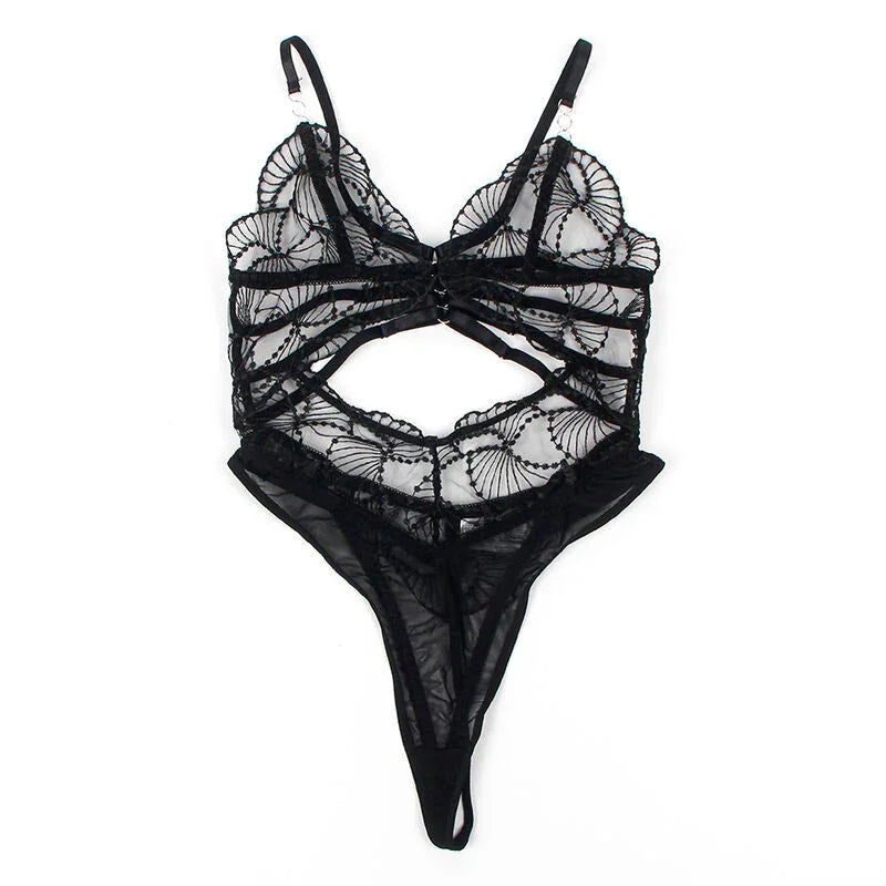 SUBBLIME - 955212 TRANSPARENT BODYSUIT WITH BLACK HOLLOW LACE S/M - Happytoys Sexshop: online sex shop for Feeling Happy & Easy 😊 - Discreet geleverd