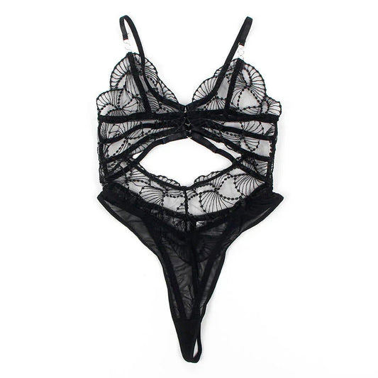 SUBBLIME - 955212 TRANSPARENT BODYSUIT WITH BLACK HOLLOW LACE S/M - Happytoys Sexshop: online sex shop for Feeling Happy & Easy 😊 - Discreet geleverd