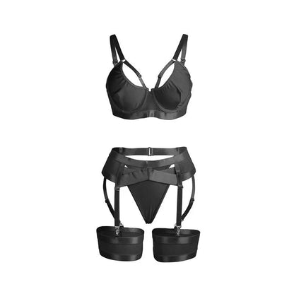 SUBBLIME - 955236 BLACK BONDAGE BRA WITH GARTER SET S/M - Happytoys Sexshop: online sex shop for Feeling Happy & Easy 😊 - Discreet geleverd