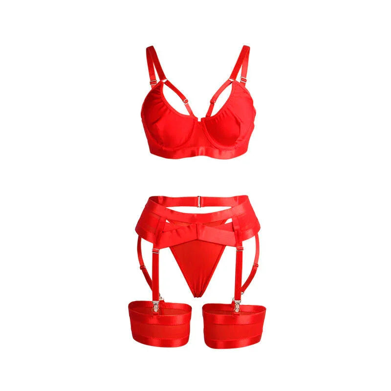 SUBBLIME - 955250 RED BONDAGE BRA WITH GARTER SET S/M - Happytoys Sexshop: online sex shop for Feeling Happy & Easy 😊 - Discreet geleverd