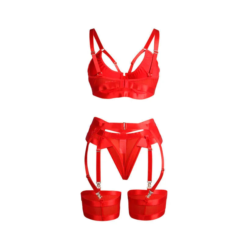 SUBBLIME - 955267 RED BONDAGE BRA WITH GARTER SET L/XL - Happytoys Sexshop: online sex shop for Feeling Happy & Easy 😊 - Discreet geleverd