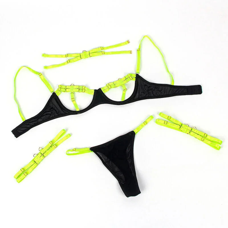 SUBBLIME - 955274 BRA SET WITH NECKLACE AND LEG DETAILS FLUORESCENT GREEN S/M - Happytoys Sexshop: online sex shop for Feeling Happy & Easy 😊 - Discreet geleverd