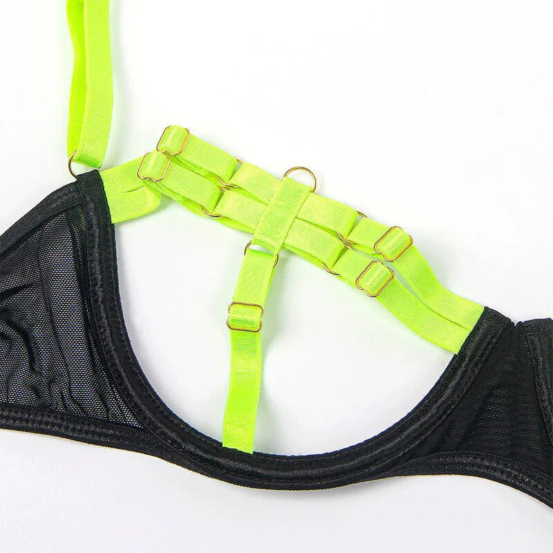SUBBLIME - 955274 BRA SET WITH NECKLACE AND LEG DETAILS FLUORESCENT GREEN S/M - Happytoys Sexshop: online sex shop for Feeling Happy & Easy 😊 - Discreet geleverd
