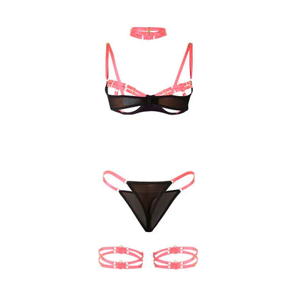 SUBBLIME - 955304 BRA SET WITH NECKLACE AND LEG DETAILS FLUORESCENT PINK L/XL - Happytoys Sexshop: online sex shop for Feeling Happy & Easy 😊 - Discreet geleverd
