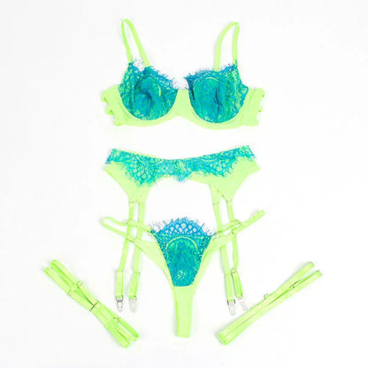 SUBBLIME - 955328 BRA SET WITH LACE AND GARTER LINES GREEN AND BLUE L/XL - Happytoys Sexshop: online sex shop for Feeling Happy & Easy 😊 - Discreet geleverd