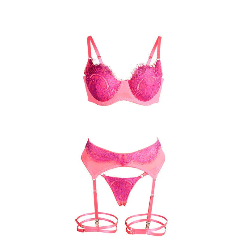 SUBBLIME - 955359 SET OF BRA WITH LACE AND GARTER LINKS PINK AND PURPLE S/M - Happytoys Sexshop: online sex shop for Feeling Happy & Easy 😊 - Discreet geleverd