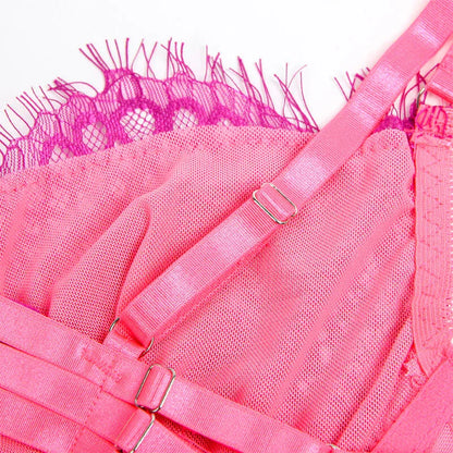 SUBBLIME - 955359 SET OF BRA WITH LACE AND GARTER LINKS PINK AND PURPLE S/M - Happytoys Sexshop: online sex shop for Feeling Happy & Easy 😊 - Discreet geleverd