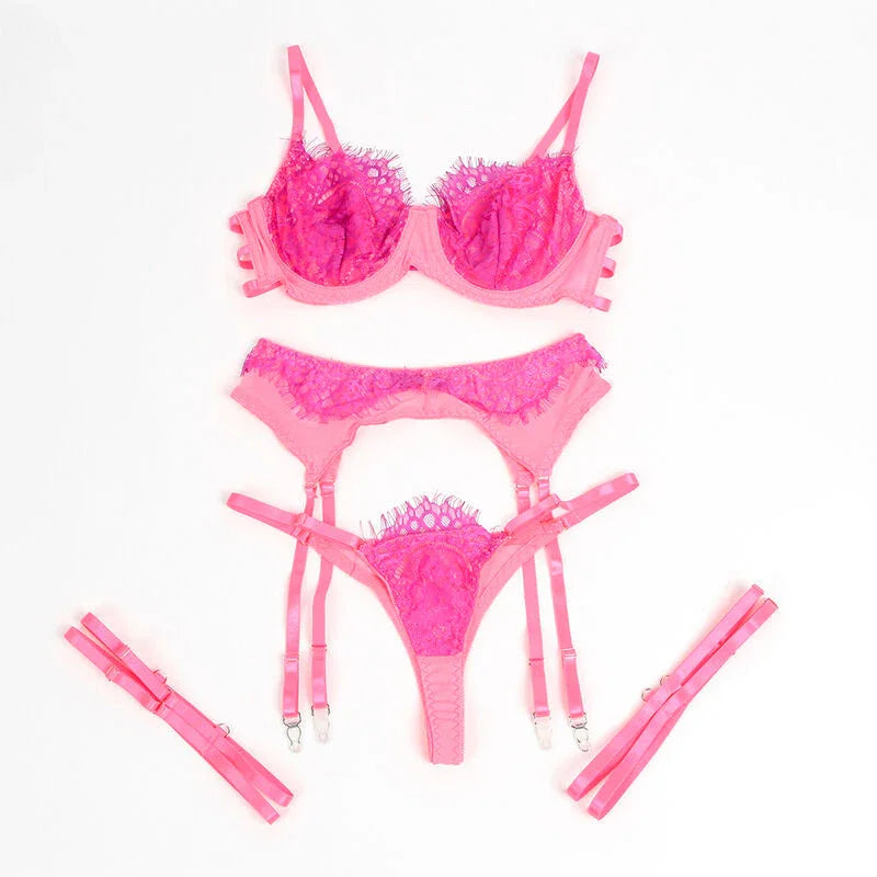 SUBBLIME - 955366 BRA SET WITH LACE AND GARTER LINES PINK AND PURPLE L/XL - Happytoys Sexshop: online sex shop for Feeling Happy & Easy 😊 - Discreet geleverd