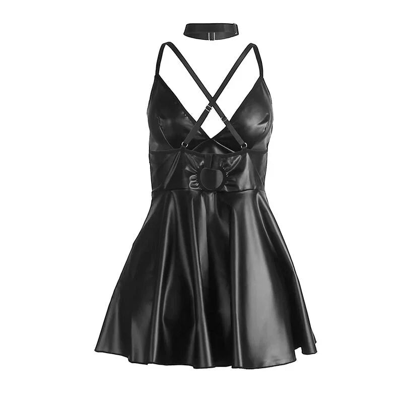SUBBLIME - 955380 DRESS WITH BLACK LEATHER STRAPS L/XL - Happytoys Sexshop: online sex shop for Feeling Happy & Easy 😊 - Discreet geleverd