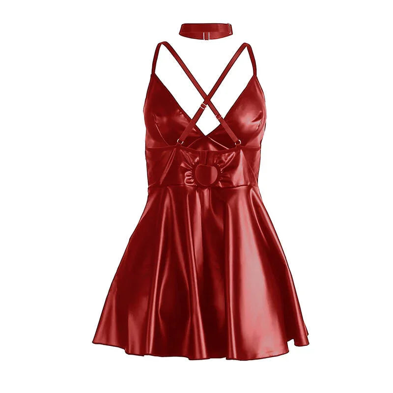 SUBBLIME - 955397 DRESS WITH BURGUNDY LEATHER STRAPS S/M - Happytoys Sexshop: online sex shop for Feeling Happy & Easy 😊 - Discreet geleverd