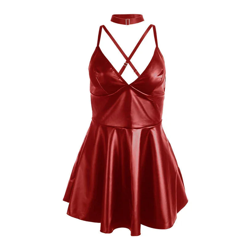SUBBLIME - 955403 DRESS WITH BURGUNDY LEATHER STRAPS L/XL - Happytoys Sexshop: online sex shop for Feeling Happy & Easy 😊 - Discreet geleverd