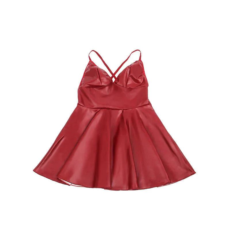SUBBLIME - 955403 DRESS WITH BURGUNDY LEATHER STRAPS L/XL - Happytoys Sexshop: online sex shop for Feeling Happy & Easy 😊 - Discreet geleverd