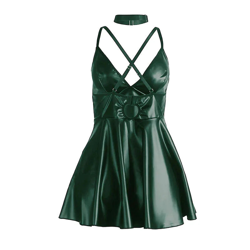 SUBBLIME - 955441 DRESS WITH GREEN LEATHER STRAPS L/XL - Happytoys Sexshop: online sex shop for Feeling Happy & Easy 😊 - Discreet geleverd