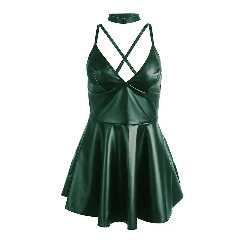 SUBBLIME - 955441 DRESS WITH GREEN LEATHER STRAPS L/XL - Happytoys Sexshop: online sex shop for Feeling Happy & Easy 😊 - Discreet geleverd