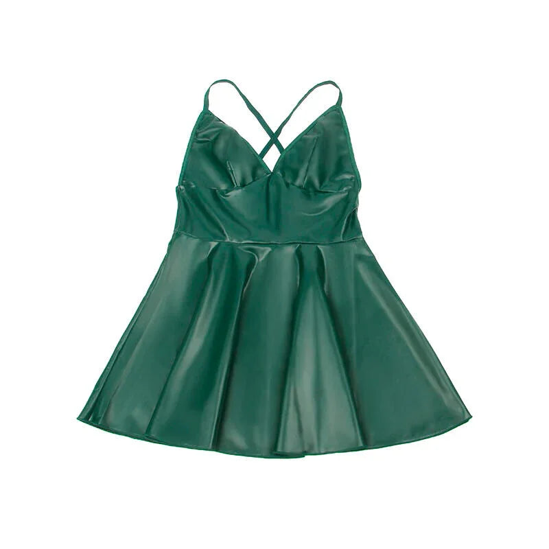 SUBBLIME - 955441 DRESS WITH GREEN LEATHER STRAPS L/XL - Happytoys Sexshop: online sex shop for Feeling Happy & Easy 😊 - Discreet geleverd