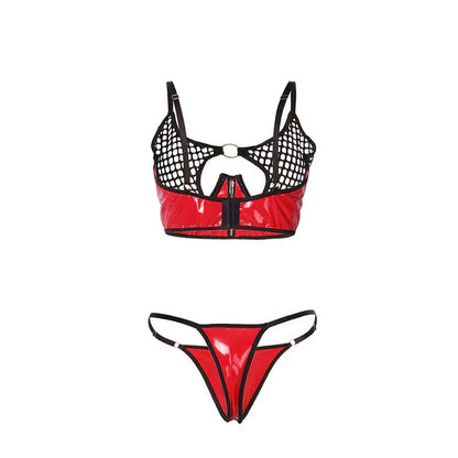 SUBBLIME - 955533 RED PATENT LEATHER MESH ZIPPER BRA SET S/M - Happytoys Sexshop: online sex shop for Feeling Happy & Easy 😊 - Discreet geleverd