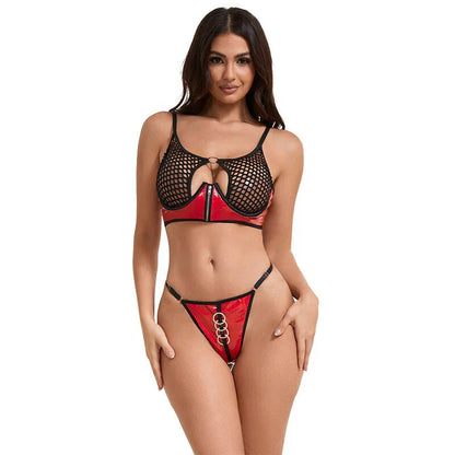 SUBBLIME - 955533 RED PATENT LEATHER MESH ZIPPER BRA SET S/M - Happytoys Sexshop: online sex shop for Feeling Happy & Easy 😊 - Discreet geleverd
