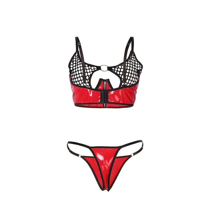 SUBBLIME - 955540 RED PATENT LEATHER MESH ZIPPER BRA SET L/XL - Happytoys Sexshop: online sex shop for Feeling Happy & Easy 😊 - Discreet geleverd