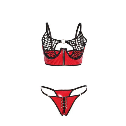 SUBBLIME - 955540 RED PATENT LEATHER MESH ZIPPER BRA SET L/XL - Happytoys Sexshop: online sex shop for Feeling Happy & Easy 😊 - Discreet geleverd