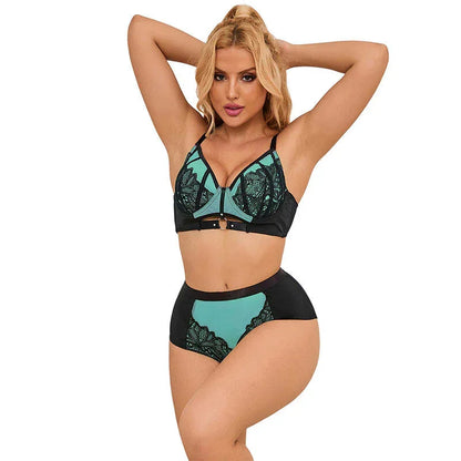 SUBBLIME - 955557 GREEN PATENT LEATHER MESH ZIPPER BRA SET S/M - Happytoys Sexshop: online sex shop for Feeling Happy & Easy 😊 - Discreet geleverd