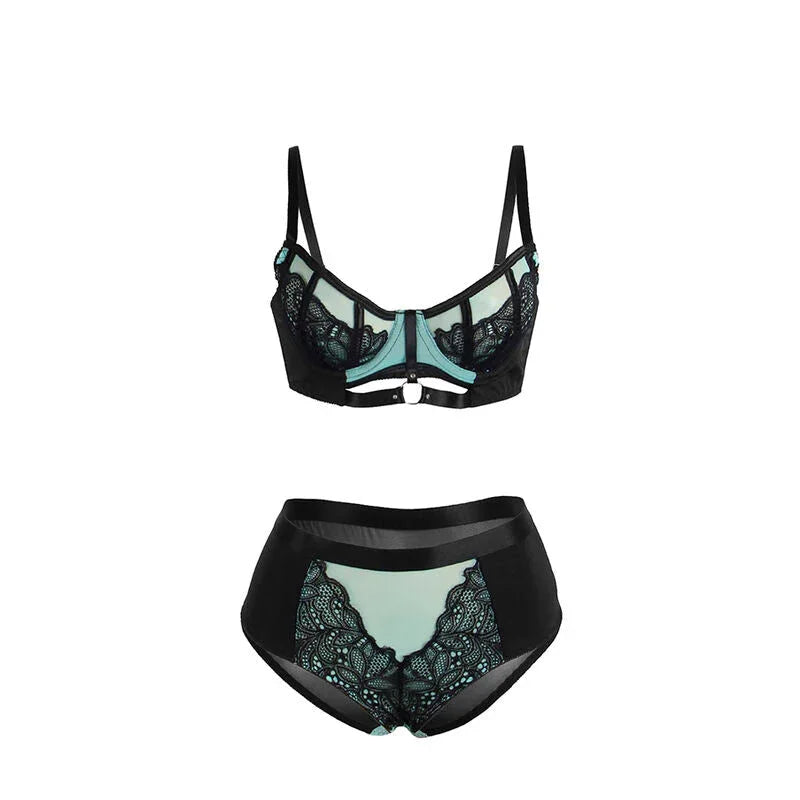 SUBBLIME - 955557 GREEN PATENT LEATHER MESH ZIPPER BRA SET S/M - Happytoys Sexshop: online sex shop for Feeling Happy & Easy 😊 - Discreet geleverd