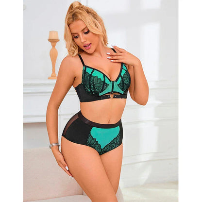 SUBBLIME - 955564 GREEN PATENT LEATHER MESH ZIPPER BRA SET L/XL - Happytoys Sexshop: online sex shop for Feeling Happy & Easy 😊 - Discreet geleverd