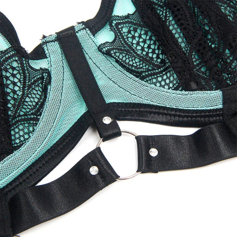 SUBBLIME - 955564 GREEN PATENT LEATHER MESH ZIPPER BRA SET L/XL - Happytoys Sexshop: online sex shop for Feeling Happy & Easy 😊 - Discreet geleverd