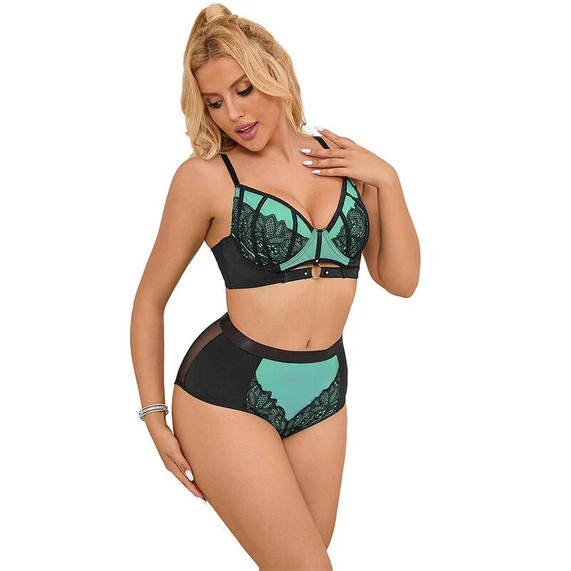 SUBBLIME - 955564 GREEN PATENT LEATHER MESH ZIPPER BRA SET L/XL - Happytoys Sexshop: online sex shop for Feeling Happy & Easy 😊 - Discreet geleverd