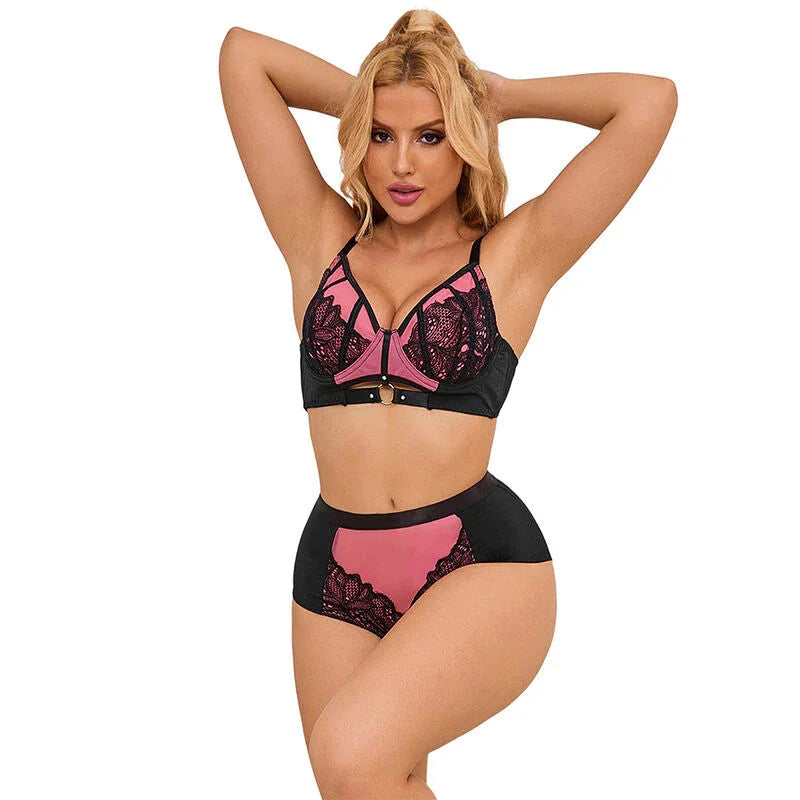 SUBBLIME - 955571 PINK PATENT LEATHER MESH ZIPPER BRA SET S/M - Happytoys Sexshop: online sex shop for Feeling Happy & Easy 😊 - Discreet geleverd
