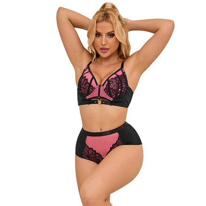 SUBBLIME - 955571 PINK PATENT LEATHER MESH ZIPPER BRA SET S/M - Happytoys Sexshop: online sex shop for Feeling Happy & Easy 😊 - Discreet geleverd