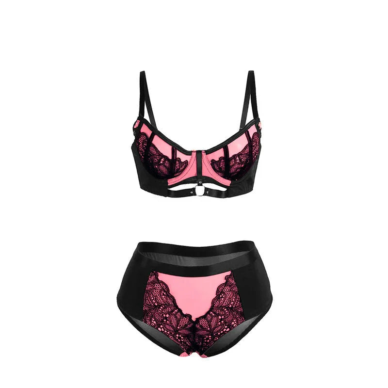 SUBBLIME - 955588 PINK PATENT LEATHER MESH ZIPPER BRA SET L/XL - Happytoys Sexshop: online sex shop for Feeling Happy & Easy 😊 - Discreet geleverd