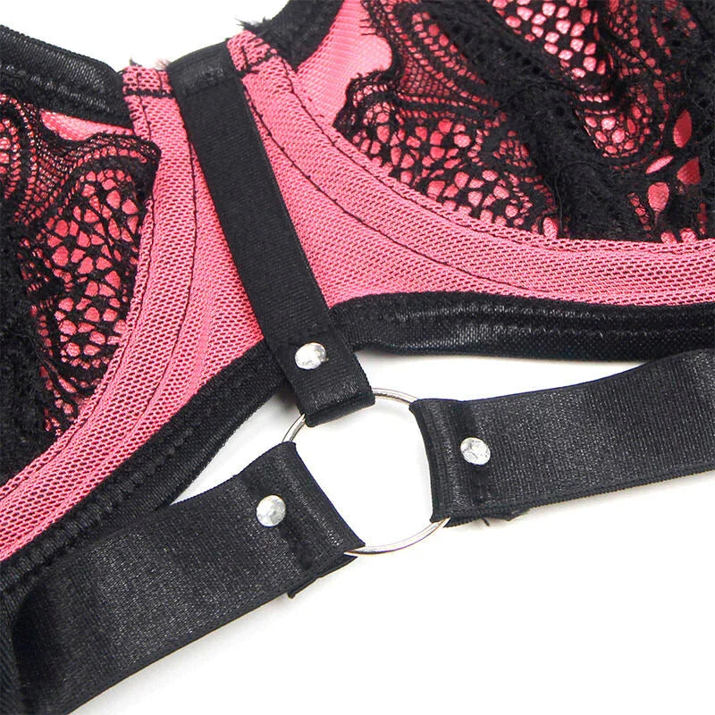 SUBBLIME - 955588 PINK PATENT LEATHER MESH ZIPPER BRA SET L/XL - Happytoys Sexshop: online sex shop for Feeling Happy & Easy 😊 - Discreet geleverd