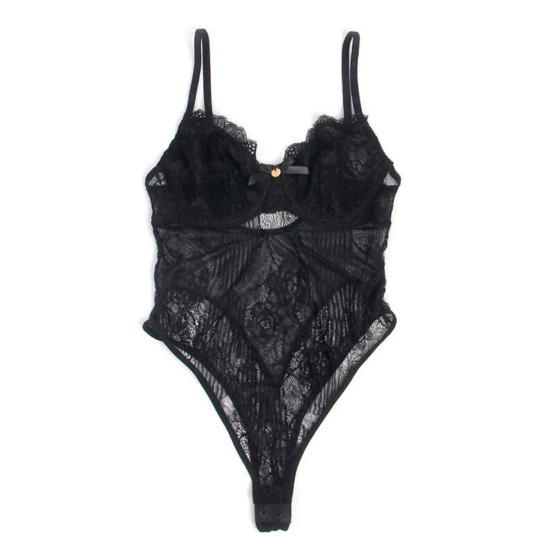SUBBLIME - 955625 LACE BODYSUIT WITH BOTTOM CLOSURE BLACK L/XL - Happytoys Sexshop: online sex shop for Feeling Happy & Easy 😊 - Discreet geleverd