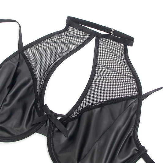 SUBBLIME - 957582 LEATHER BRA AND SKIRT SET BLACK S/M