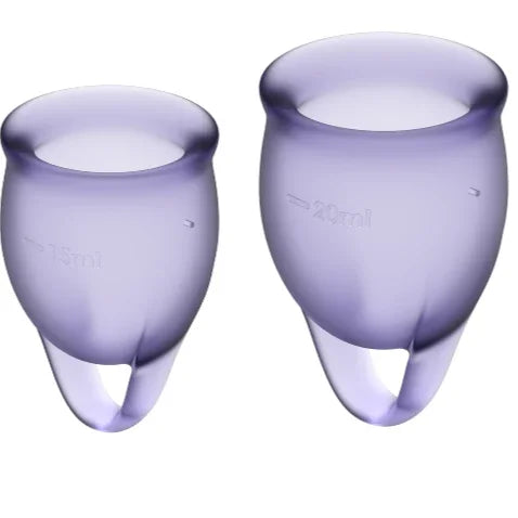 SATISFYER - FEEL CONFIDENT MENSTRUAL CUP PURPLE 15 + 20 ML - Happytoys Sexshop: online sex shop for Feeling Happy & Easy 😊 - Discreet geleverd